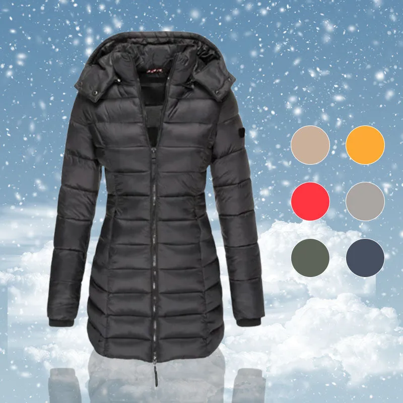 🔥 Winter Women's Mid-length Padded Jacket Warm Solid Color Hooded Jacket