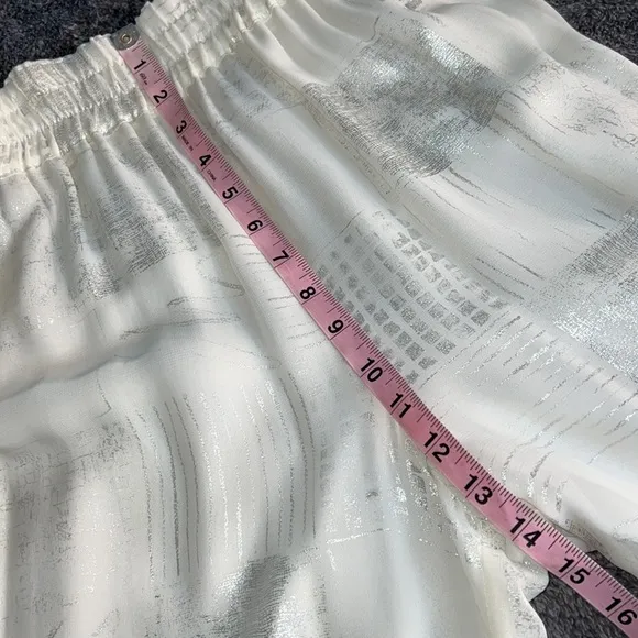 1980s DOROTHY SCHOELEN PLATINUM PANTS CREAM &amp; SILVER FABRIC ELASTIC WAIST