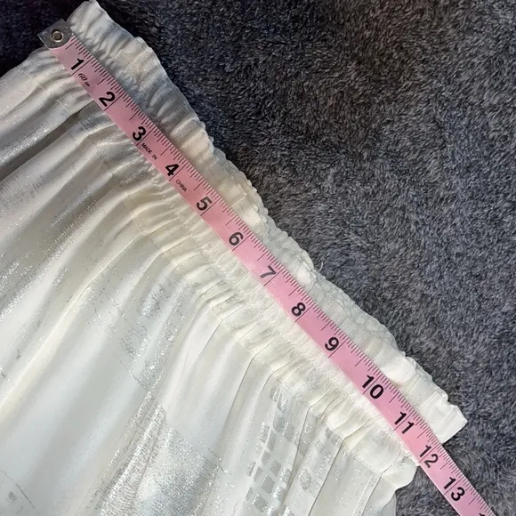 1980s DOROTHY SCHOELEN PLATINUM PANTS CREAM &amp; SILVER FABRIC ELASTIC WAIST