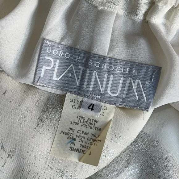 1980s DOROTHY SCHOELEN PLATINUM PANTS CREAM &amp; SILVER FABRIC ELASTIC WAIST