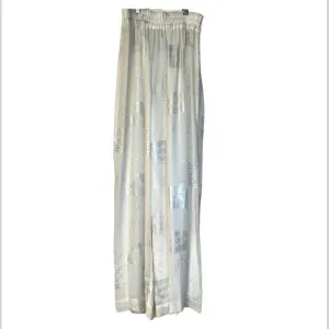 1980s DOROTHY SCHOELEN PLATINUM PANTS CREAM &amp; SILVER FABRIC ELASTIC WAIST
