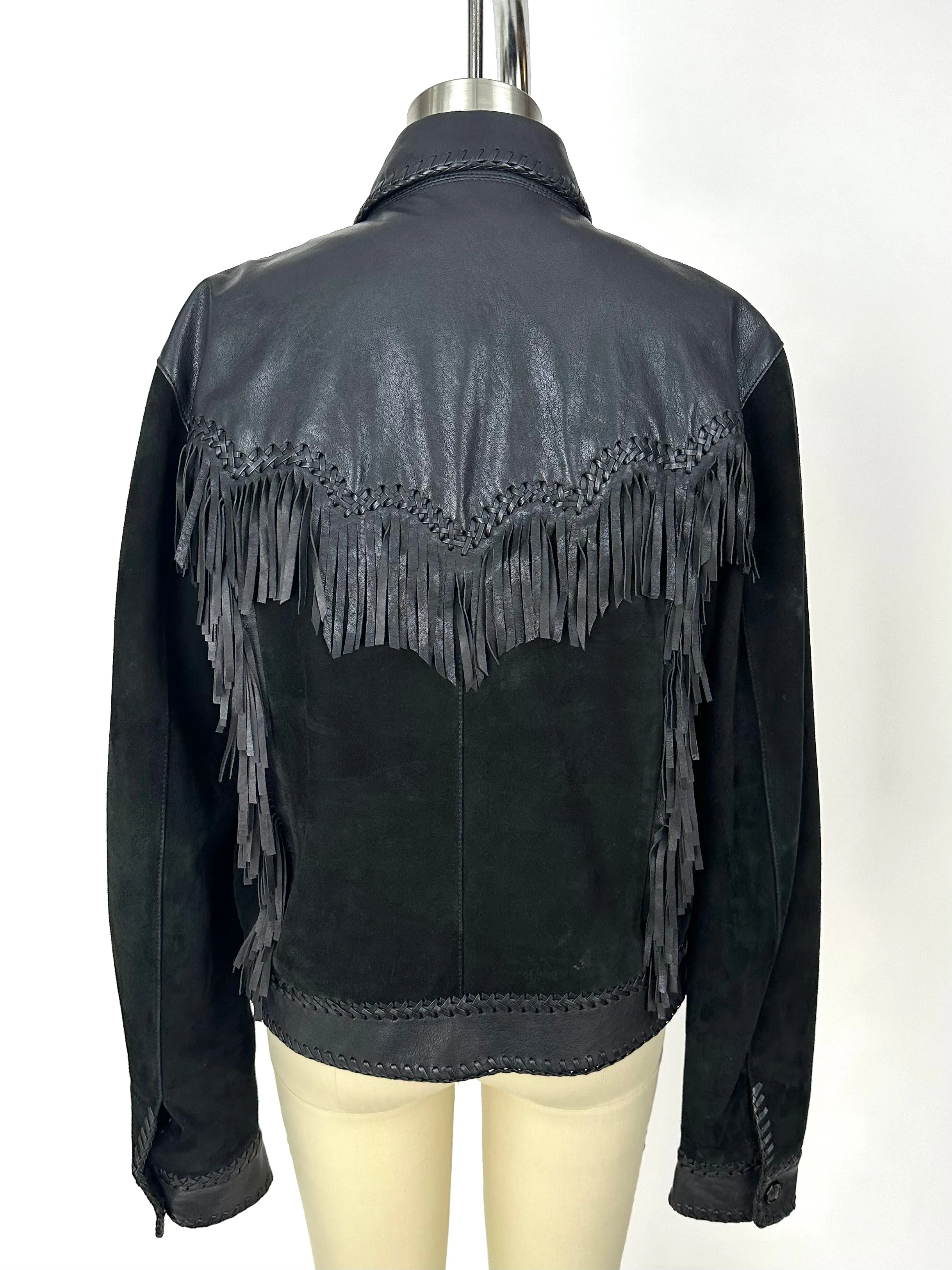 2014 Saint Laurent Leather Whipstitch Fringe Jacket