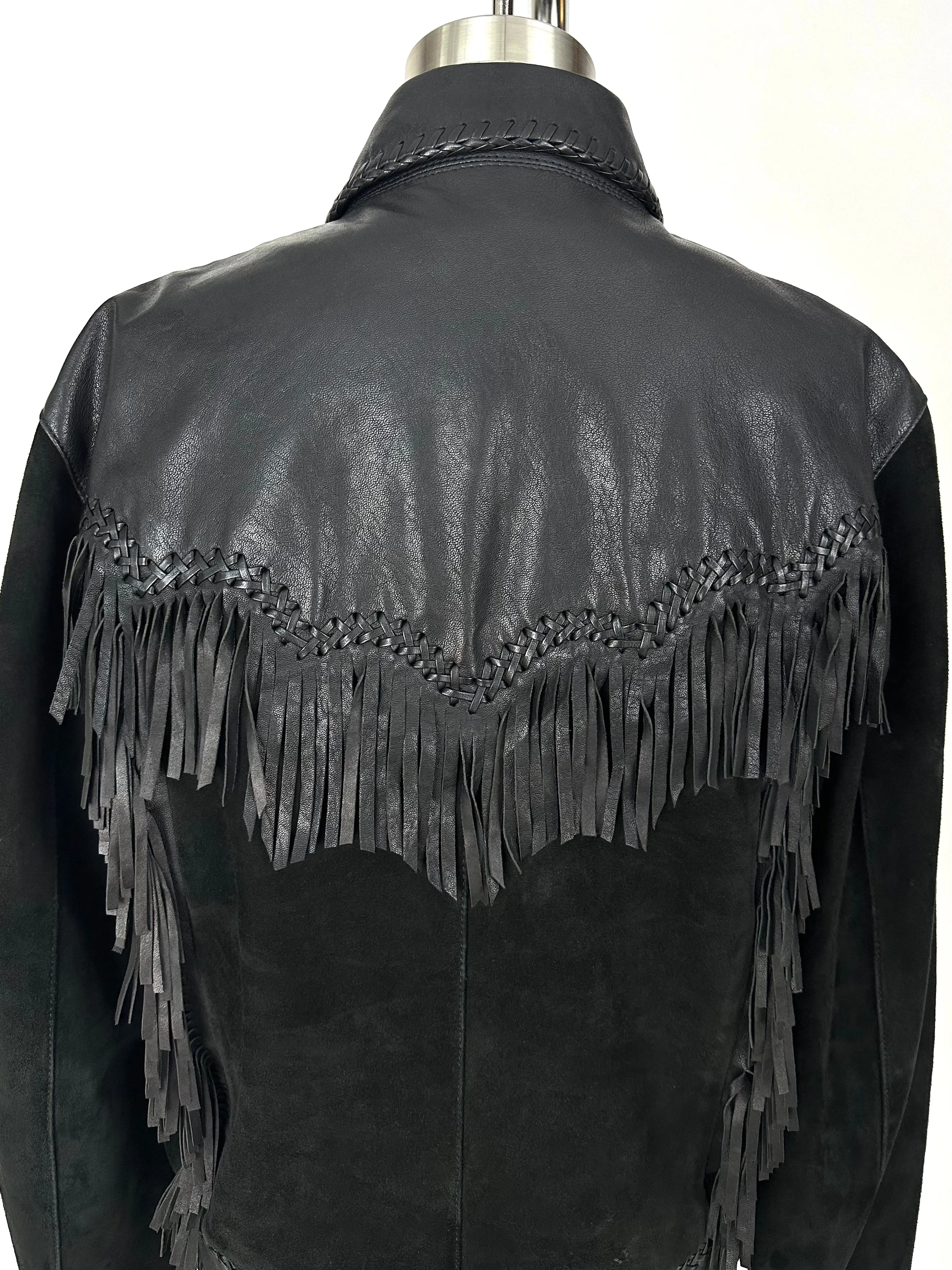 2014 Saint Laurent Leather Whipstitch Fringe Jacket