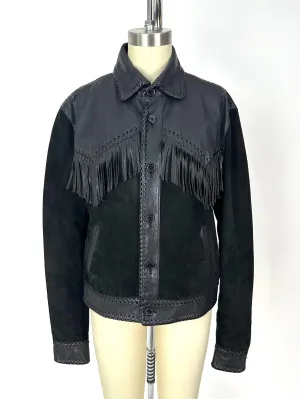 2014 Saint Laurent Leather Whipstitch Fringe Jacket