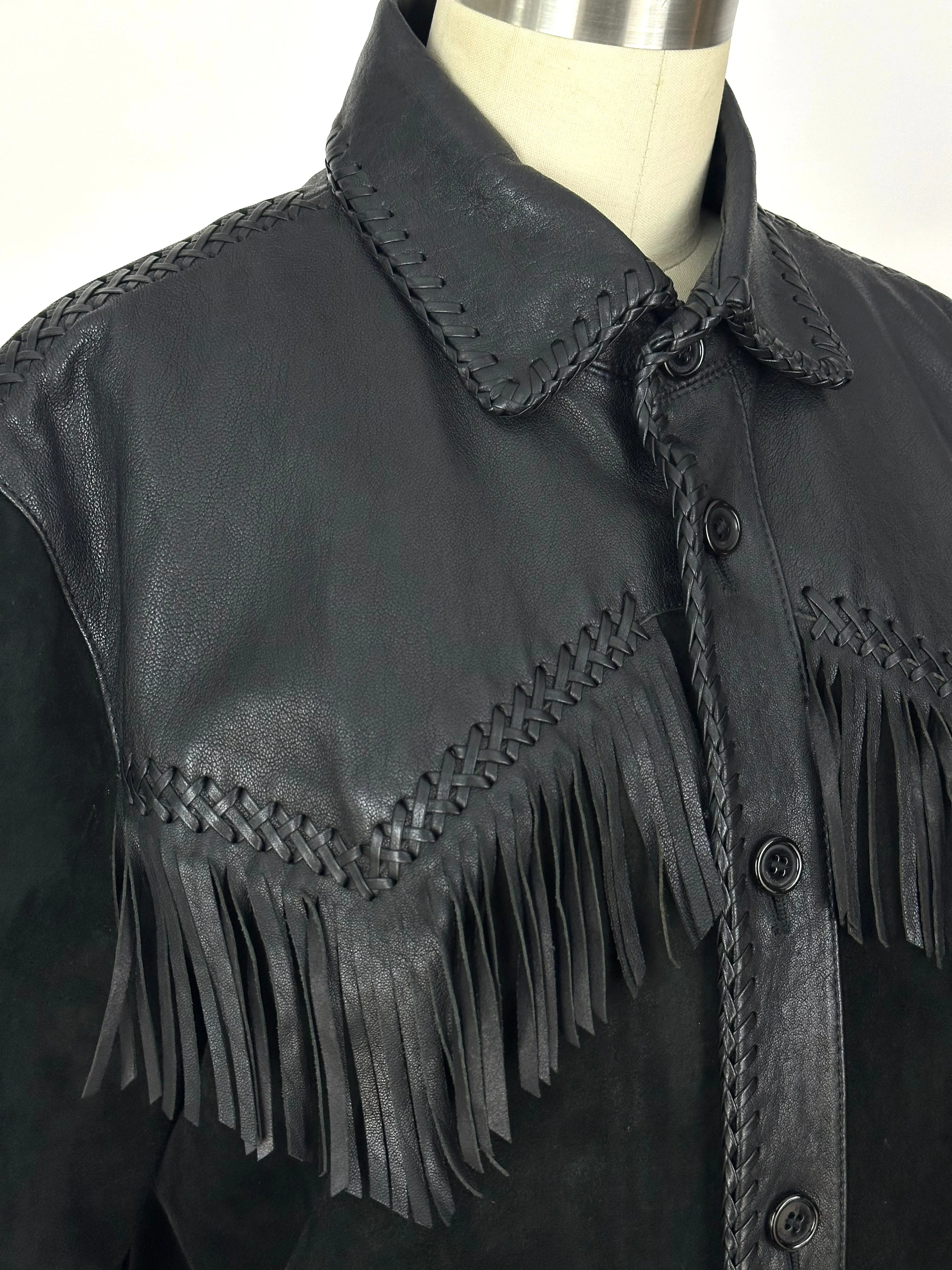 2014 Saint Laurent Leather Whipstitch Fringe Jacket