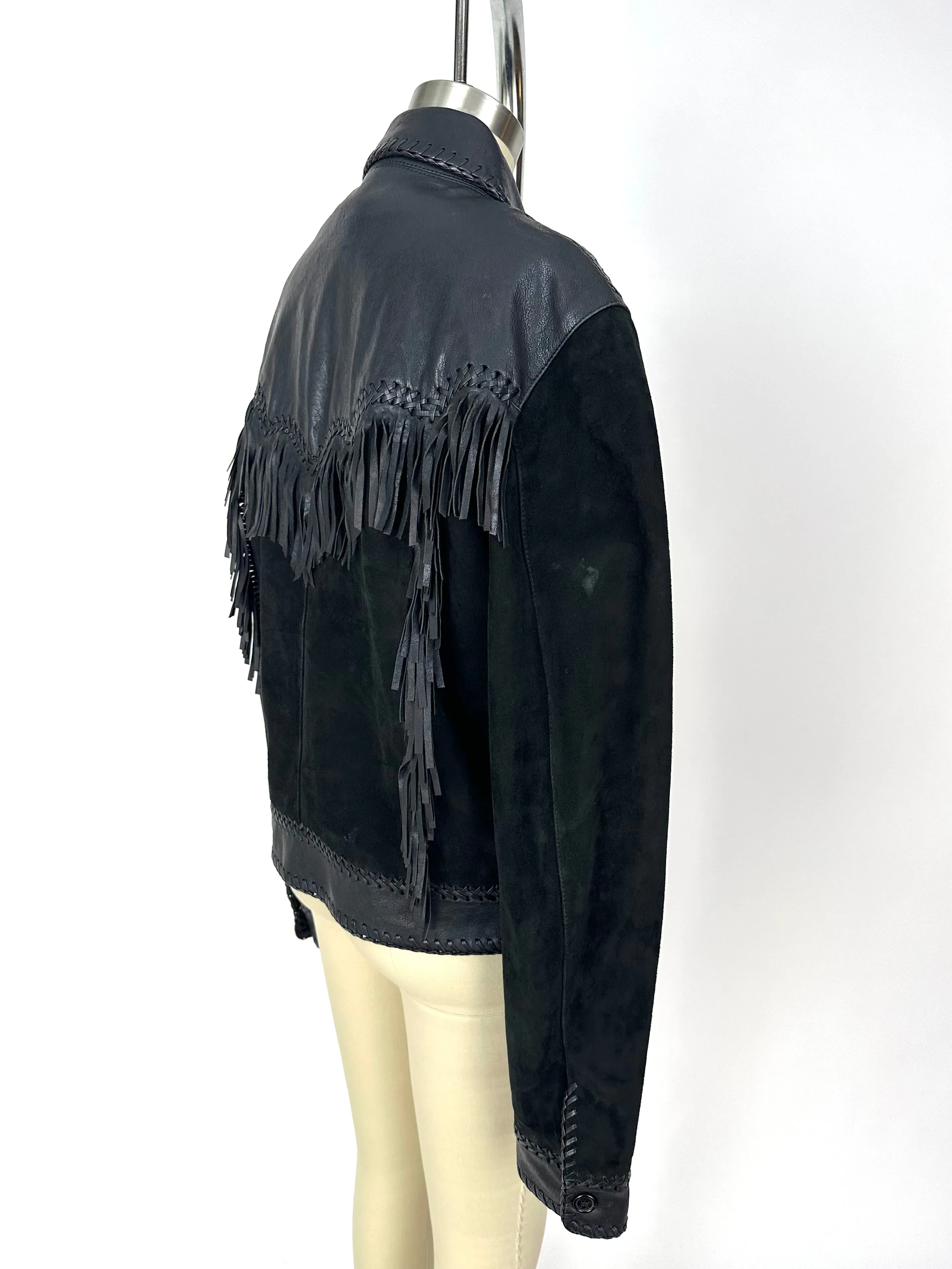2014 Saint Laurent Leather Whipstitch Fringe Jacket