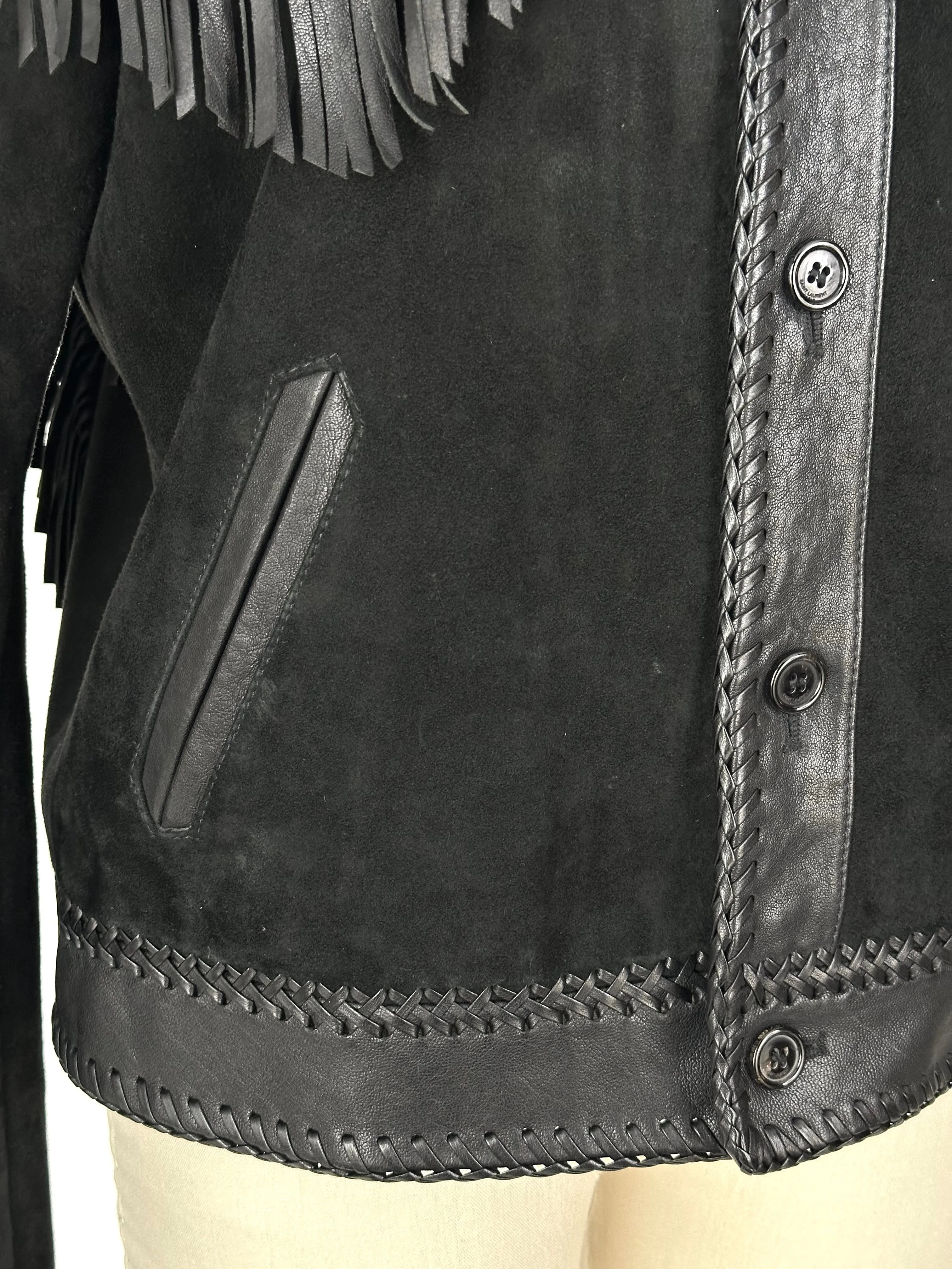 2014 Saint Laurent Leather Whipstitch Fringe Jacket