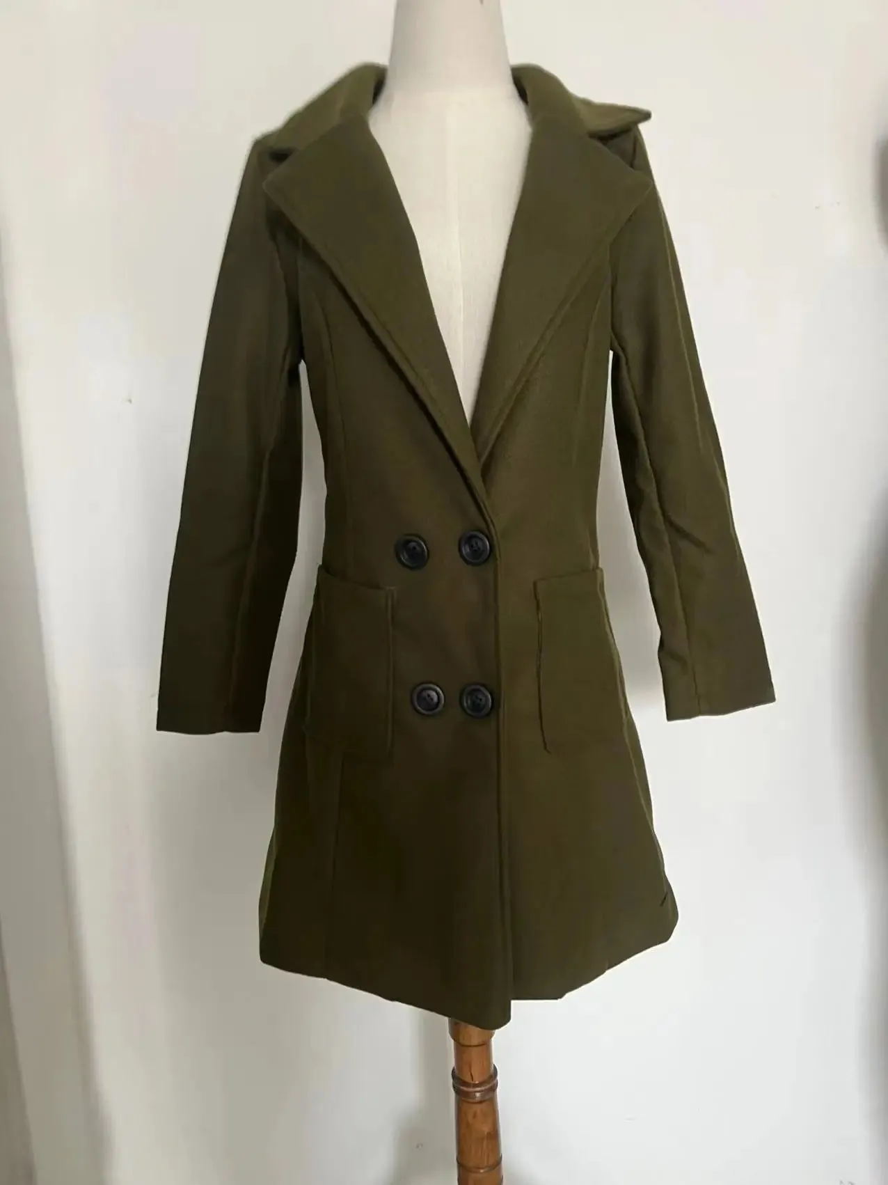 2024 Autumn Winter Women Long Woolen Coats Double Breasted Female Solid Color Slim Fit Outerwear Turn-down Collar Streetwear