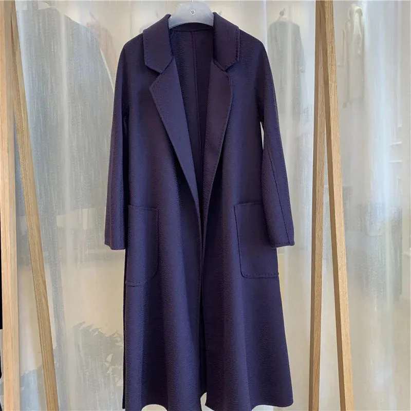 2025 Korean Women’s Handmade Water Ripple Coat – Double-Sided Cashmere Wool