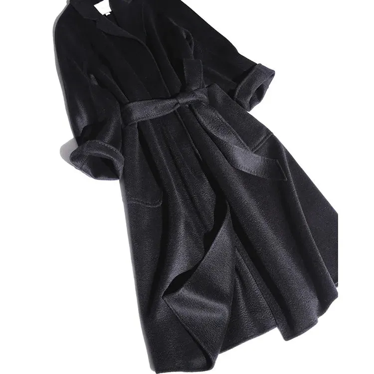 2025 Korean Women’s Handmade Water Ripple Coat – Double-Sided Cashmere Wool