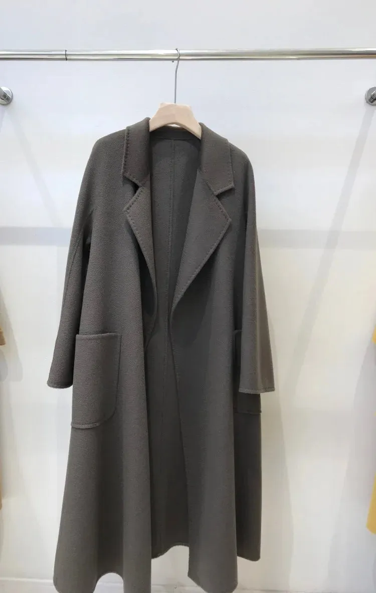 2025 Korean Women’s Handmade Water Ripple Coat – Double-Sided Cashmere Wool