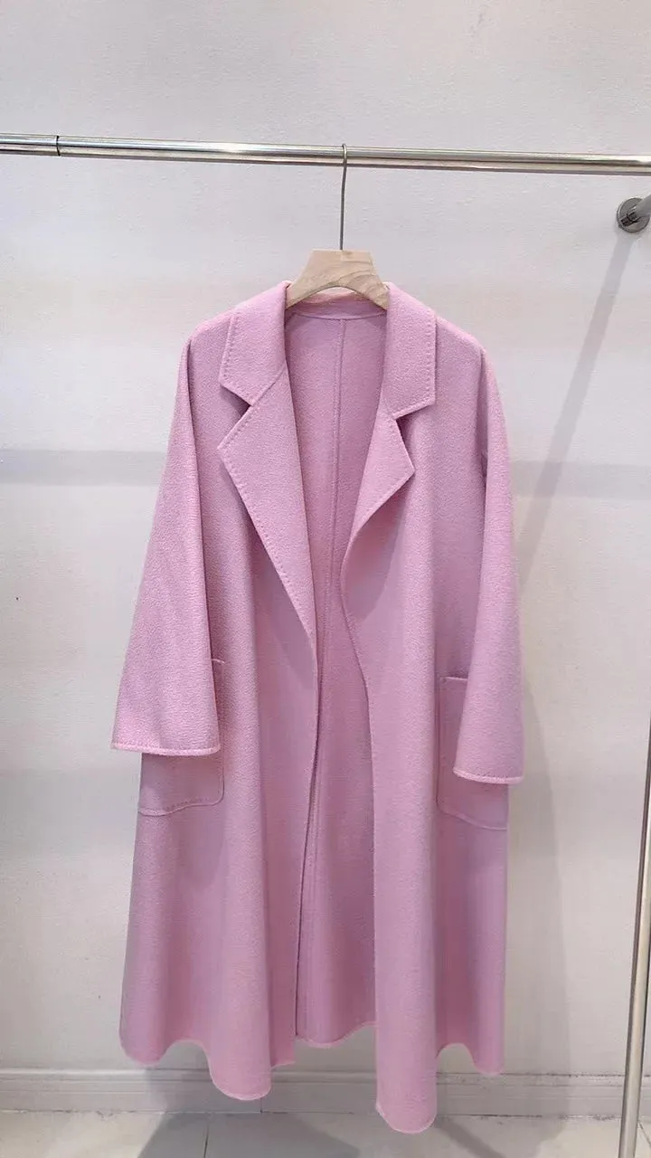 2025 Korean Women’s Handmade Water Ripple Coat – Double-Sided Cashmere Wool