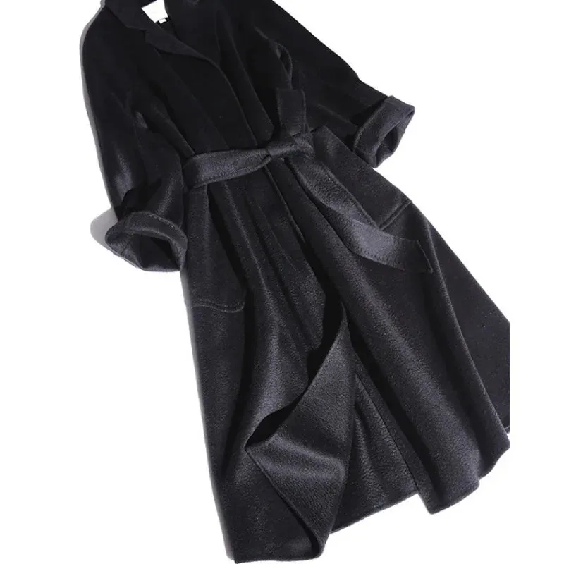 2025 Korean Women’s Handmade Water Ripple Coat – Double-Sided Cashmere Wool