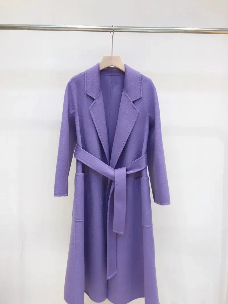 2025 Korean Women’s Handmade Water Ripple Coat – Double-Sided Cashmere Wool
