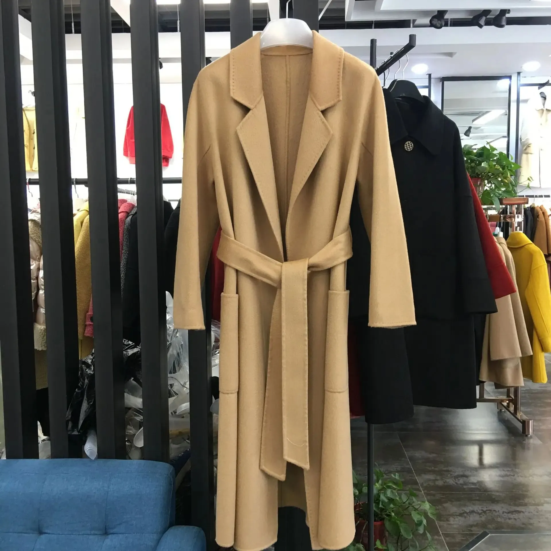 2025 Korean Women’s Handmade Water Ripple Coat – Double-Sided Cashmere Wool