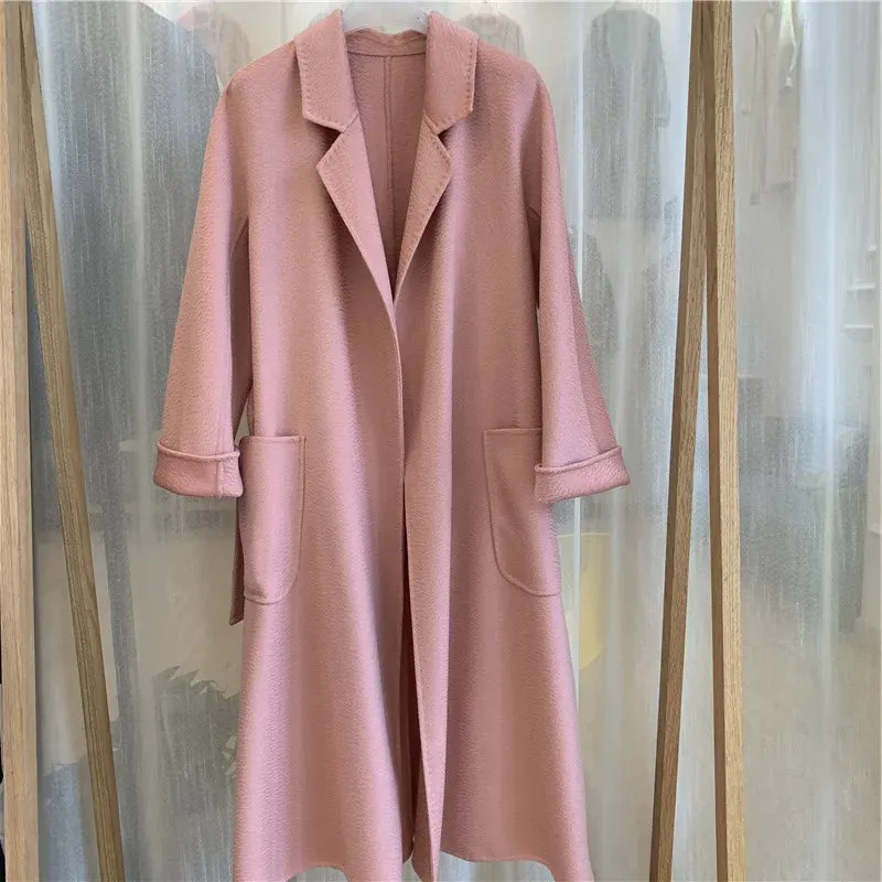 2025 Korean Women’s Handmade Water Ripple Coat – Double-Sided Cashmere Wool