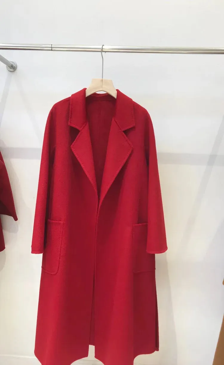 2025 Korean Women’s Handmade Water Ripple Coat – Double-Sided Cashmere Wool