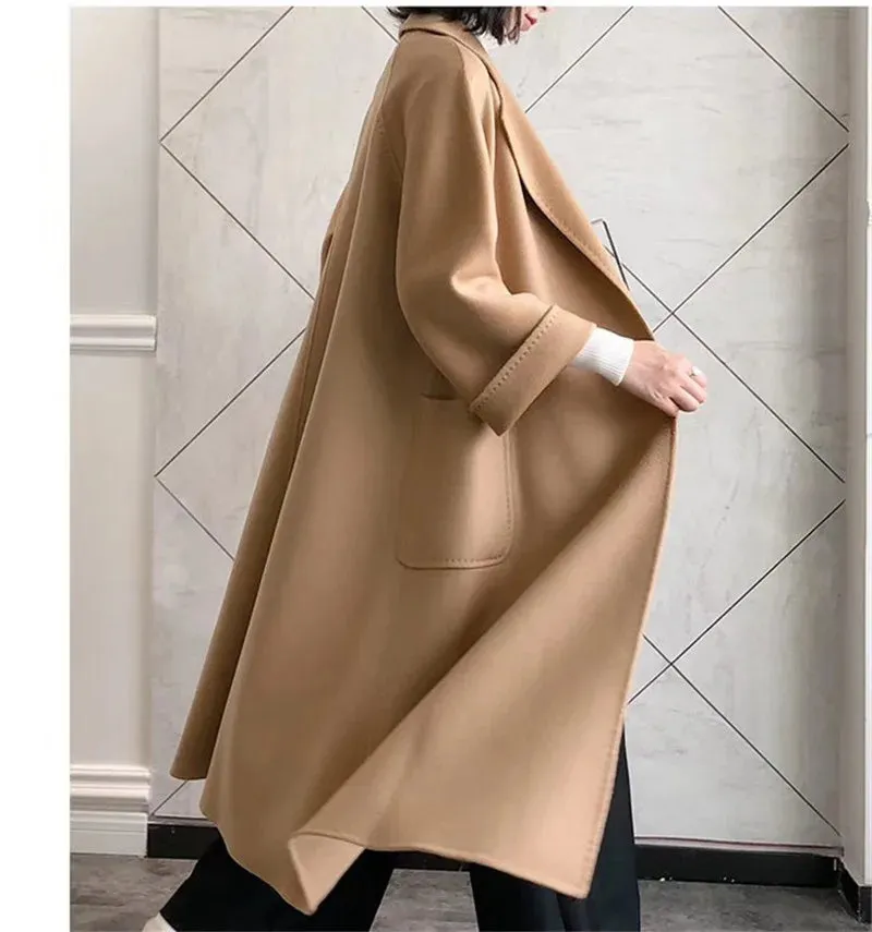 2025 Korean Women’s Handmade Water Ripple Coat – Double-Sided Cashmere Wool