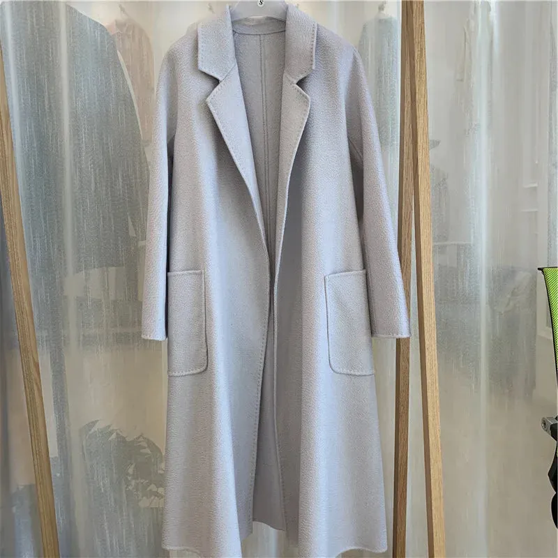 2025 Korean Women’s Handmade Water Ripple Coat – Double-Sided Cashmere Wool