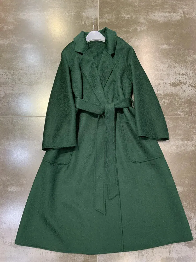 2025 Korean Women’s Handmade Water Ripple Coat – Double-Sided Cashmere Wool