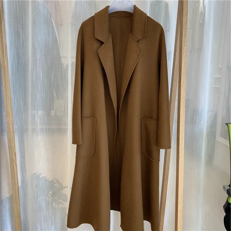 2025 Korean Women’s Handmade Water Ripple Coat – Double-Sided Cashmere Wool