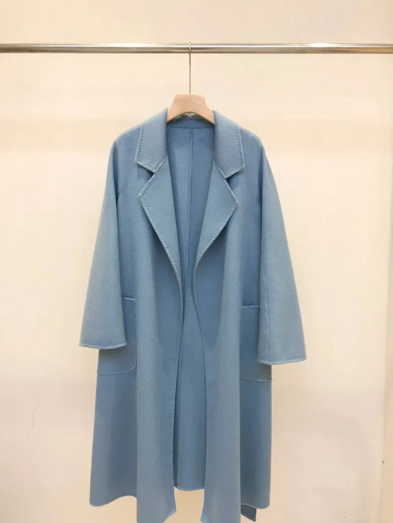 2025 Korean Women’s Handmade Water Ripple Coat – Double-Sided Cashmere Wool