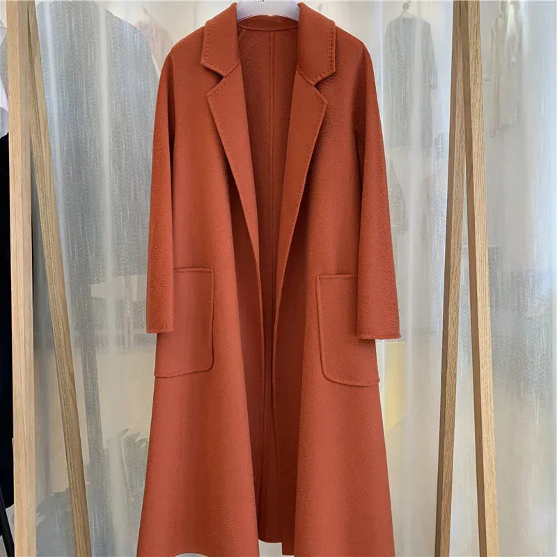 2025 Korean Women’s Handmade Water Ripple Coat – Double-Sided Cashmere Wool