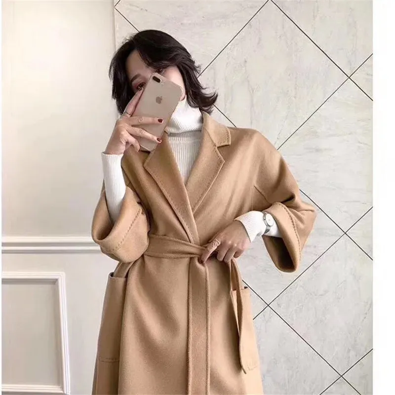 2025 Korean Women’s Handmade Water Ripple Coat – Double-Sided Cashmere Wool