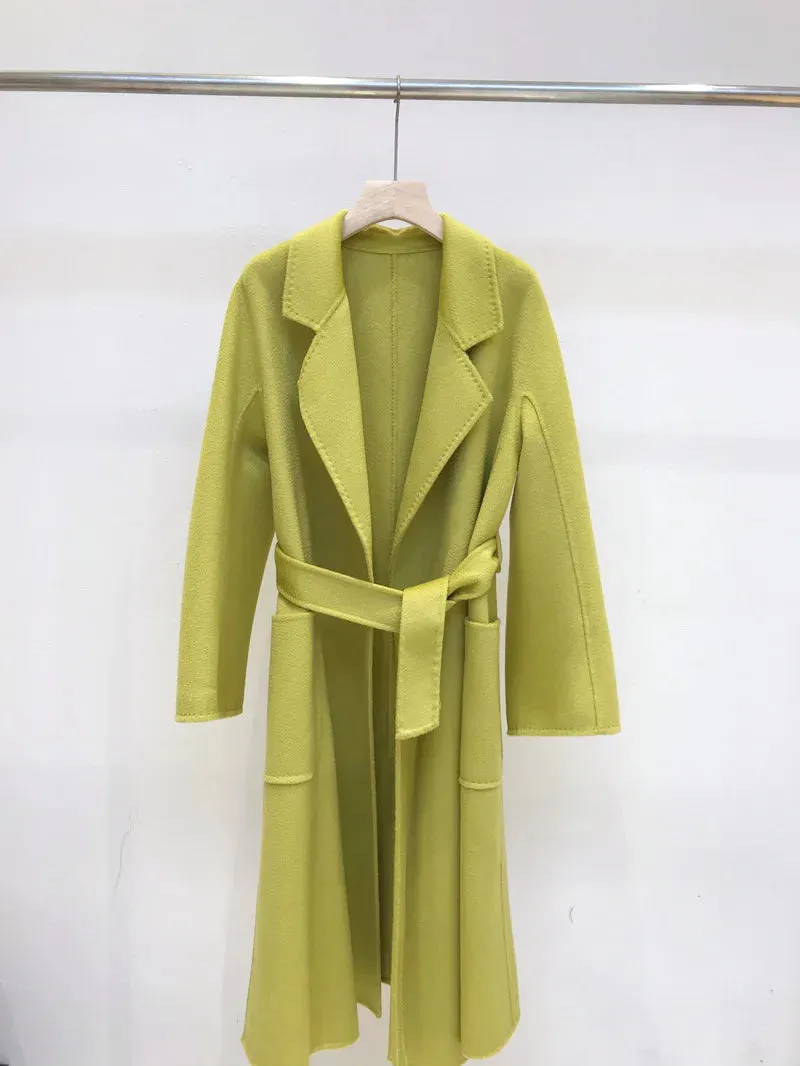 2025 Korean Women’s Handmade Water Ripple Coat – Double-Sided Cashmere Wool
