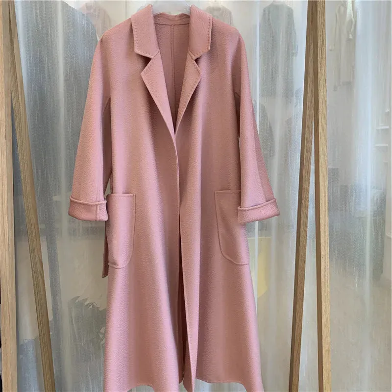 2025 Korean Women’s Handmade Water Ripple Coat – Double-Sided Cashmere Wool