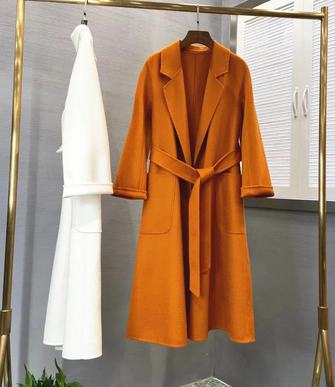 2025 Korean Women’s Handmade Water Ripple Coat – Double-Sided Cashmere Wool