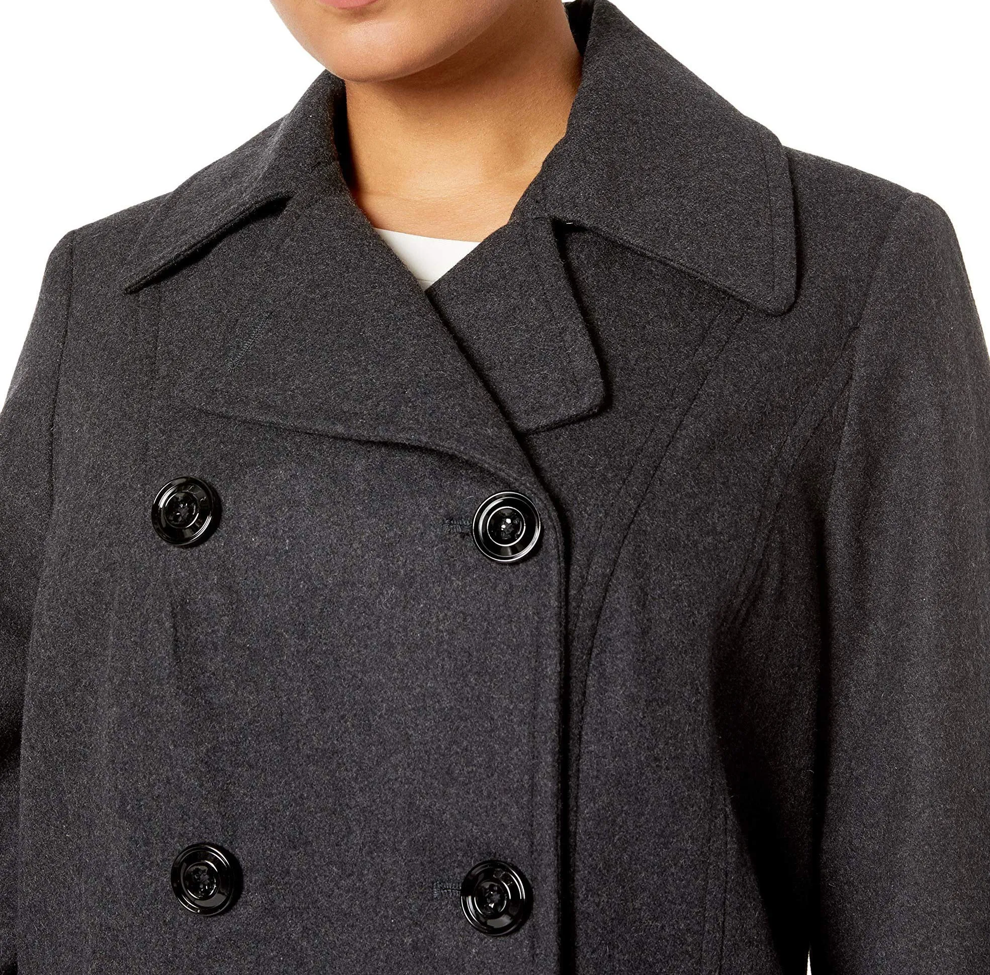 Anne Klein womens Classic Double-breasted Pea Coat, Charcoal, Small US