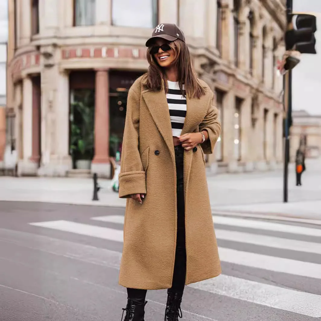 ANTMVS2025 export coats women's clothing autumn and winter long suit collar solid color woolen coat street shot  woolen women's coat