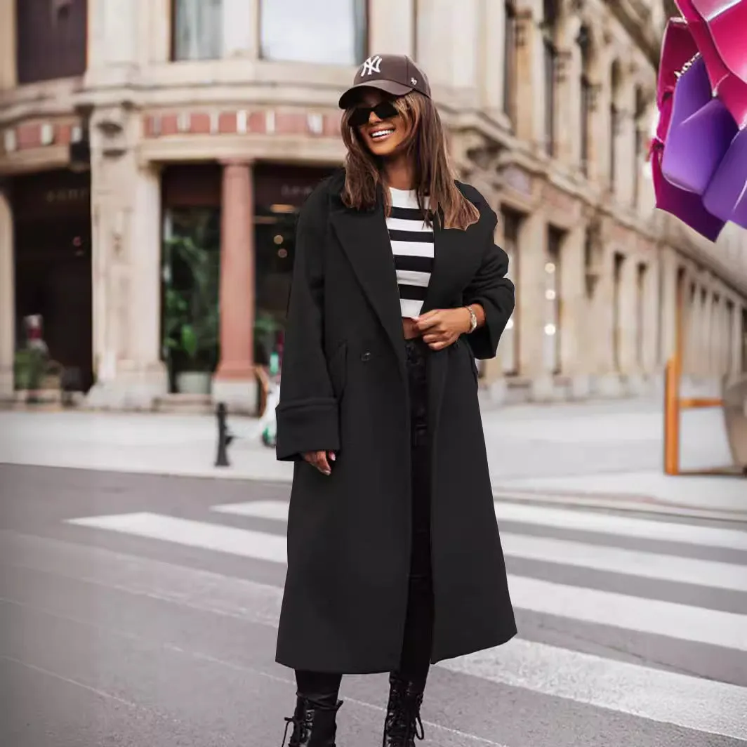 ANTMVS2025 export coats women's clothing autumn and winter long suit collar solid color woolen coat street shot  woolen women's coat