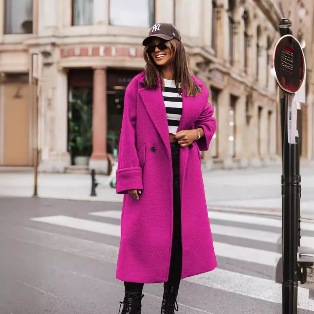 ANTMVS2025 export coats women's clothing autumn and winter long suit collar solid color woolen coat street shot  woolen women's coat