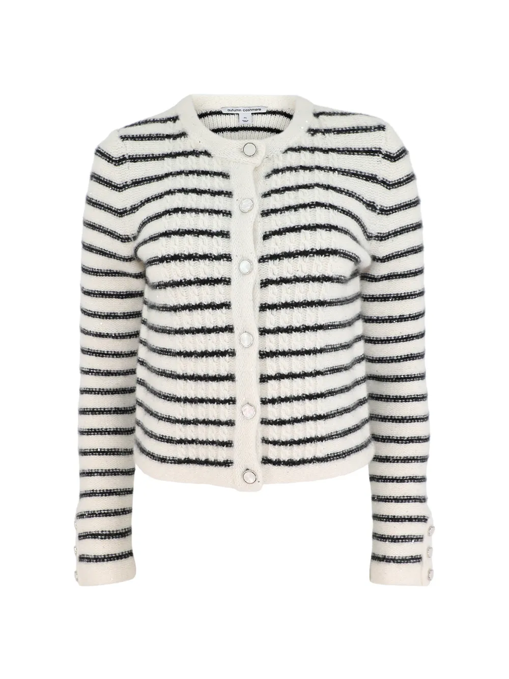 Autumn Cashmere Tuxedo Front Cabled Jacket in Frost/Jet