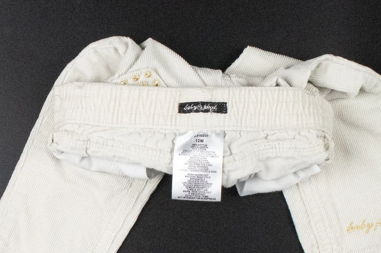 BABY GIRL SIZE 12 MONTHS - BABY PHAT, Cream Corduroy Pants EUC B35