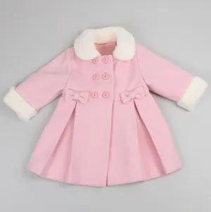 Baby Girls Pea Coat With Faux Fur Trim - Pink