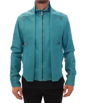 Blue leather jacket