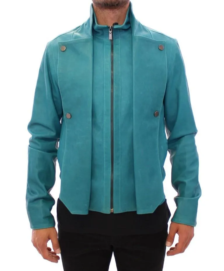 Blue leather jacket