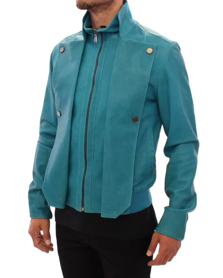 Blue leather jacket
