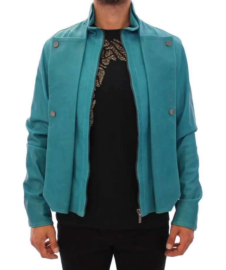 Blue leather jacket