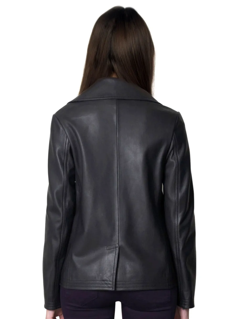 Box-Cut Chic Pea Leather Coat for Women