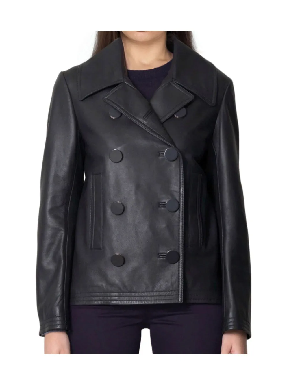 Box-Cut Chic Pea Leather Coat for Women