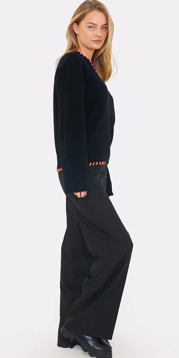 Brodie Cashmere Parker Plait V Neck Sweater
