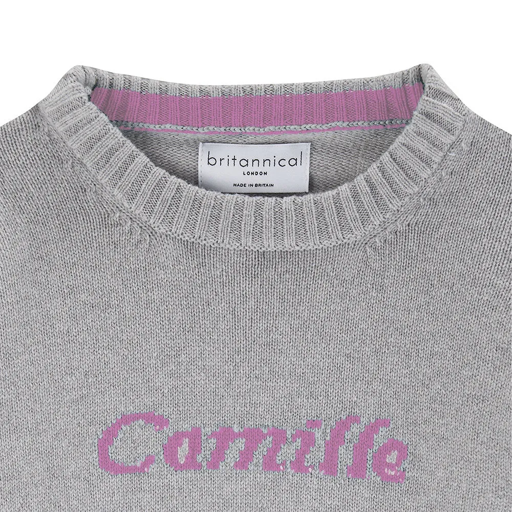 Camden Personalised Cashmere Sweater for Baby Girls - London Grey & Pink