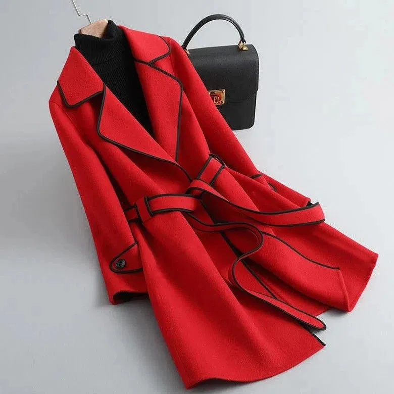 Cashmere Belt Winter Long Women's Overcoat Outwear Korean Fashion Elegant and Mature Trench Coats Female Lapel Woolen Cardigan
