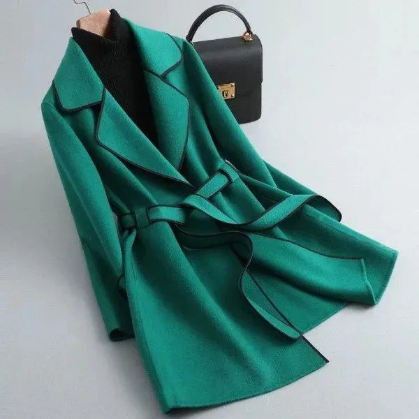 Cashmere Belt Winter Long Women's Overcoat Outwear Korean Fashion Elegant and Mature Trench Coats Female Lapel Woolen Cardigan