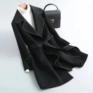 Cashmere Belt Winter Long Women's Overcoat Outwear Korean Fashion Elegant and Mature Trench Coats Female Lapel Woolen Cardigan