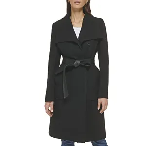 Cole Haan Women's Belted Coat Wool with Cuff Details, Black, 4